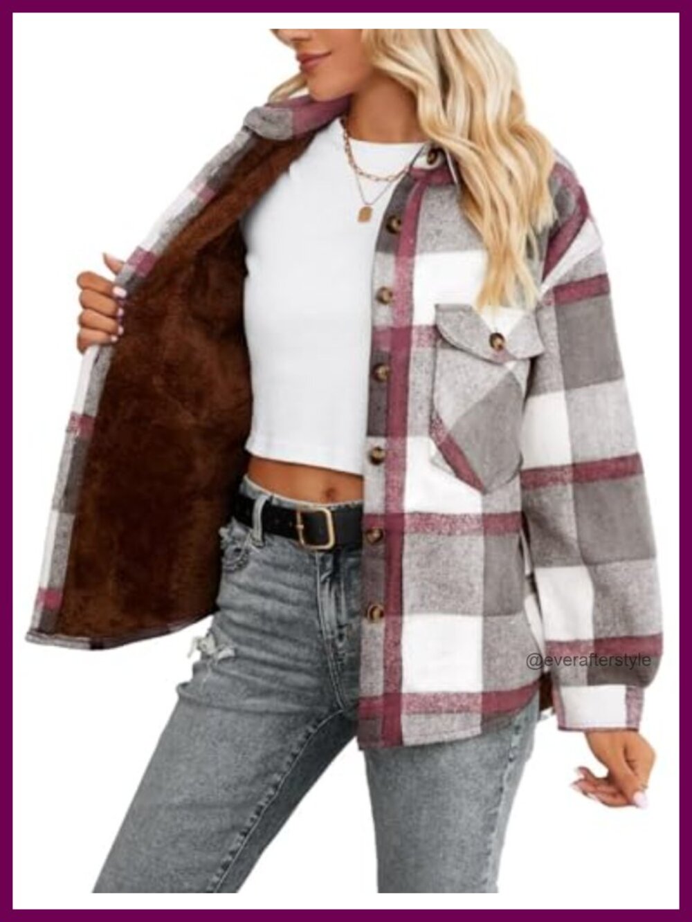 Sherpa Lined Plaid Flannel Shacket Button Down Fleece Shirt Jacket